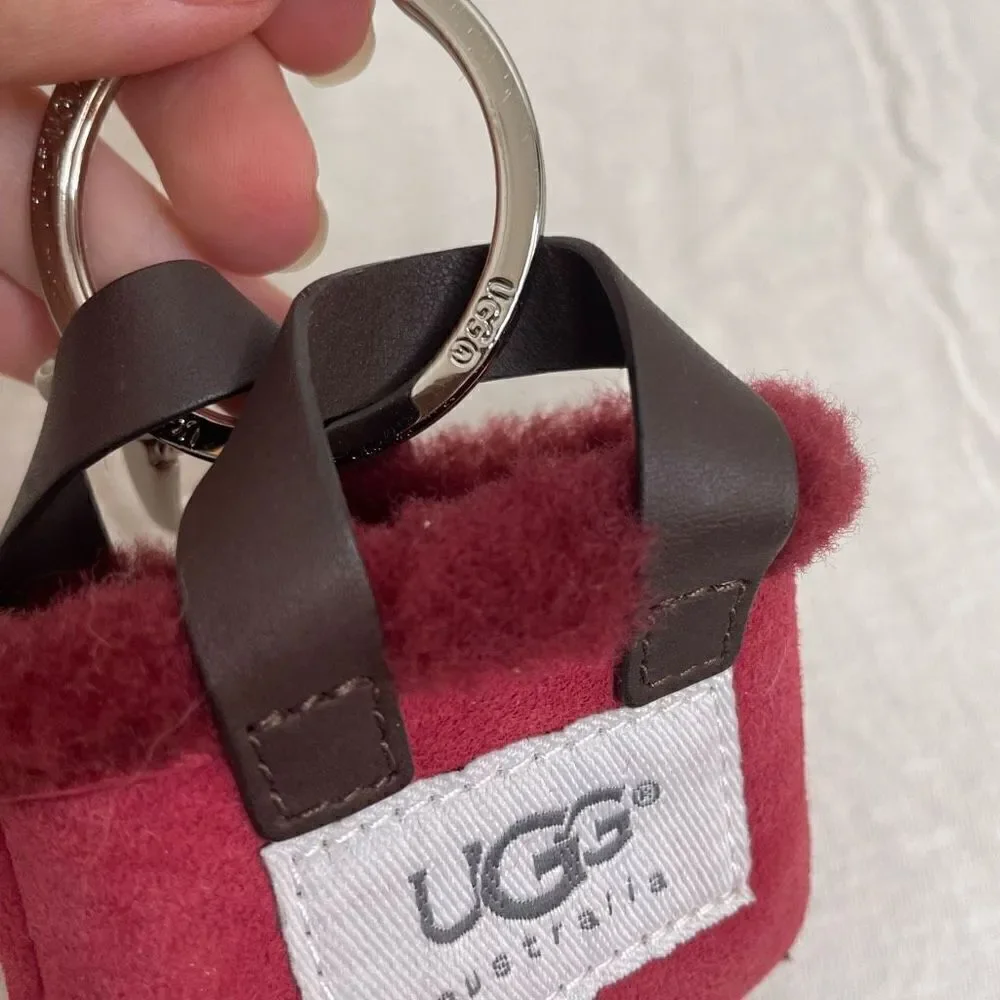 UGG Australia Red Charm Keychain Mini Micro Bag Clip Vintage Y2K Shearling Suede